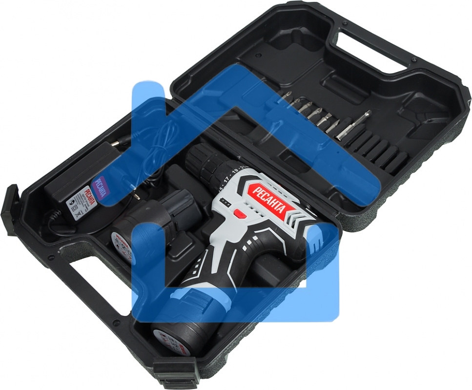 Дрель-шуруповерт Ресанта ДА-12-2ЛК 75/14/2, Аккумуляторная, 12В, 2 АКБ, Кейс