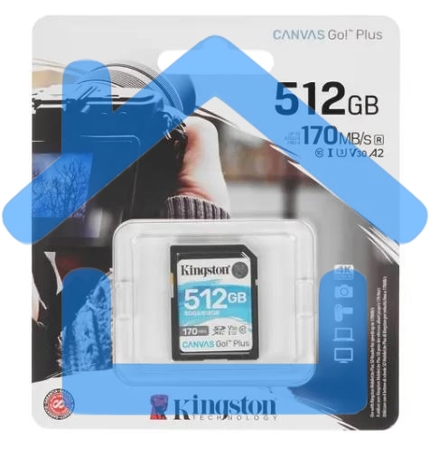 Флеш карта SD 512Gb Kingston SDXC Class 10 UHS-I U3 V30 Canvas Go Plus 170MB/s