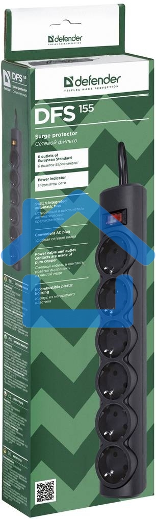 Сетевой фильтр Defender DFS 155 / 6 розеток / черный / 5.0 м