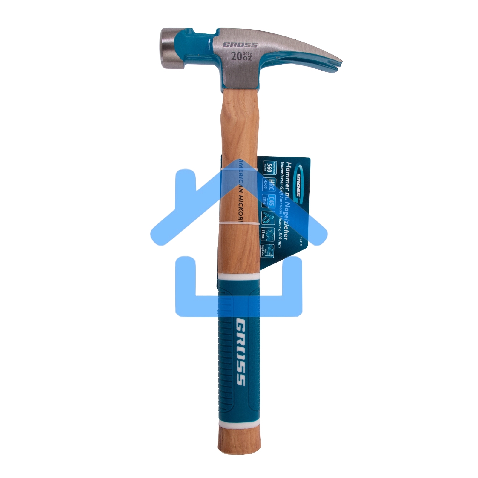 Молоток-гвоздодер,560 г, угол 75, магнит, обрезиненная рукоятка AMERICAN HICKORY GROSS
