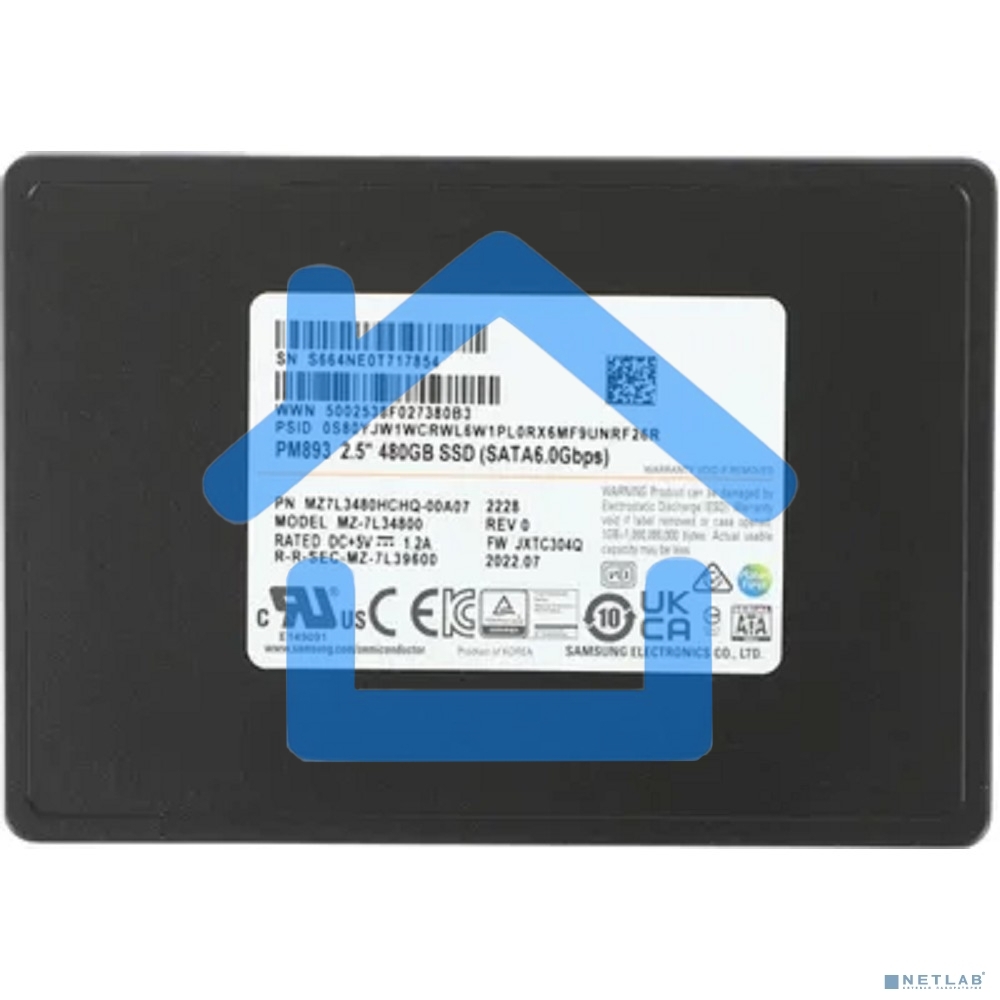 Накопитель SSD Samsung PM893, 480Gb, SATA III, 2.5