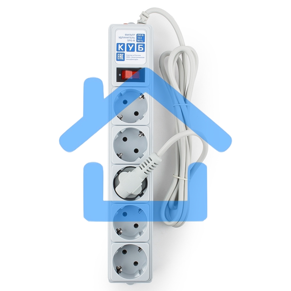 Сетевой фильтр POWER CUBE 1,9 м.* 5 розеток, серый