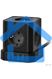 Сетевой фильтр Cablexpert Tower, TWR-5-U4-B-2, 5р, 10А, 4хUSB, 3.1А, 2м, ур.защиты 4+, черный, коробка