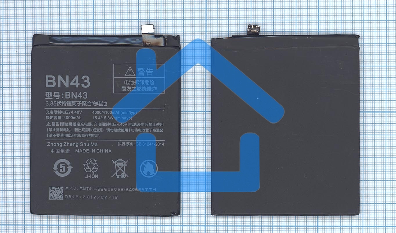 Аккумуляторная батарея BN43 для Xiaomi Redmi Note 4X (Ch.Version 4000mAh / 15.40Wh 3,85V