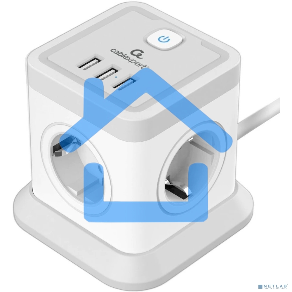 Сетевой фильтр Cablexpert Tower, TWR-4-U3-W-3, 4р, 10А, 3xUSB, 3.1А, 3м, ур.защиты 2+, белый, коробка