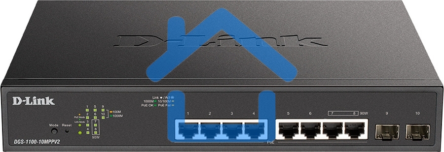 Коммутатор D-Link DGS-1100-10MPPV2/A 8G 2SFP 8PoE+ настраиваемый