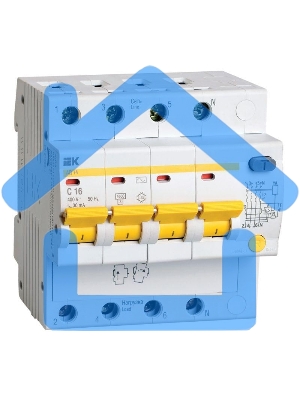 Выключатель автоматический дифференциального тока 4п C 16А 30мА тип AC 4.5кА АД-14 ИЭК MAD10-4-016-C-030