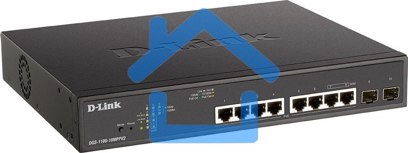 Коммутатор D-Link DGS-1100-10MPPV2/A 8G 2SFP 8PoE+ настраиваемый