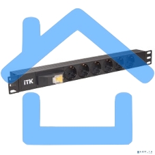 Блок ITK PDU 6 розеток DIN49440 (нем. cтанд.), с автоматом на 10А,1U, без шнура, вх. IEC320 C14, алюминиевый профиль, черный