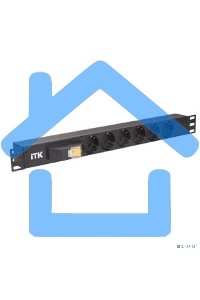 Блок ITK PDU 6 розеток DIN49440 (нем. cтанд.), с автоматом на 10А,1U, без шнура, вх. IEC320 C14, алюминиевый профиль, черный