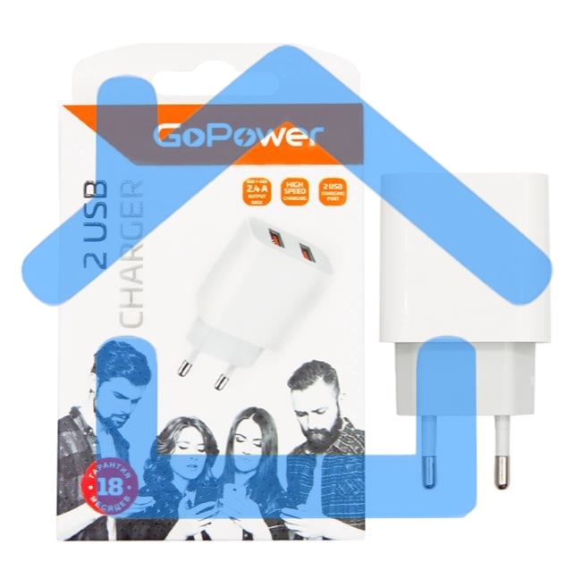 Сетевое З/У GoPower GP2U 2USB 2.4A 12W белый (1/108)