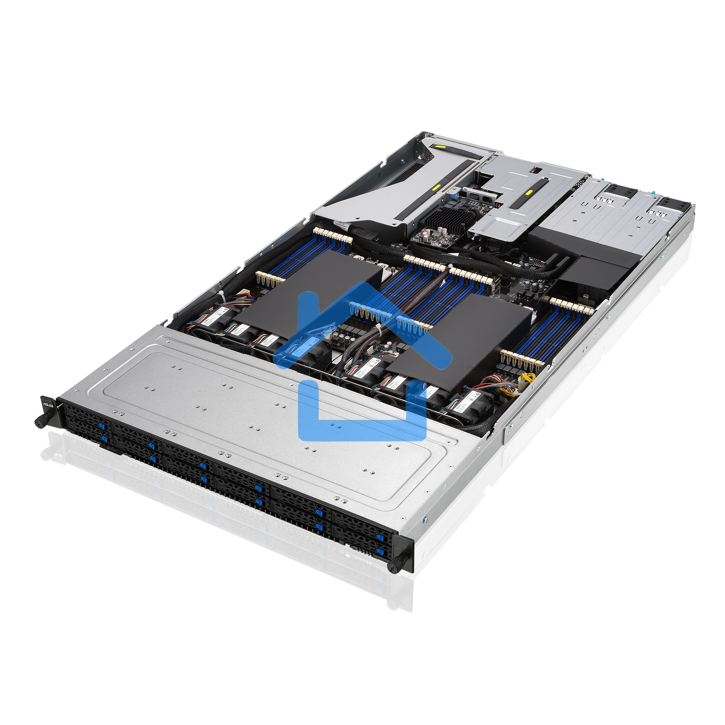 Серверная платформа ASUS RS720-E11-RS12U, 2U, 2 x LGA4677, 32 DIMM DDR5, 12=8 x NVMe/SAS*/SATA + 4 NVMe/SATA hs, 2 x M.2 slot, 2 x 10Gbe (X710) RJ45 port,Up to 8 slots PCIe 5.0, 1 x OCP 3.0, 1+1 1600W