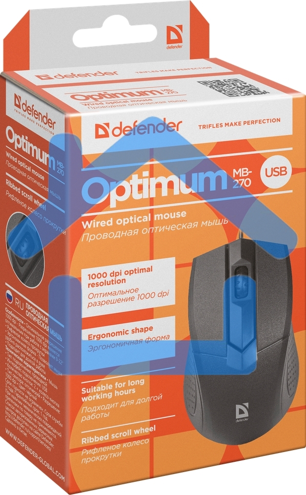 Мышь проводная Defender Optimum MB-270 черный, 1000 dpi, USB, кнопки - 3