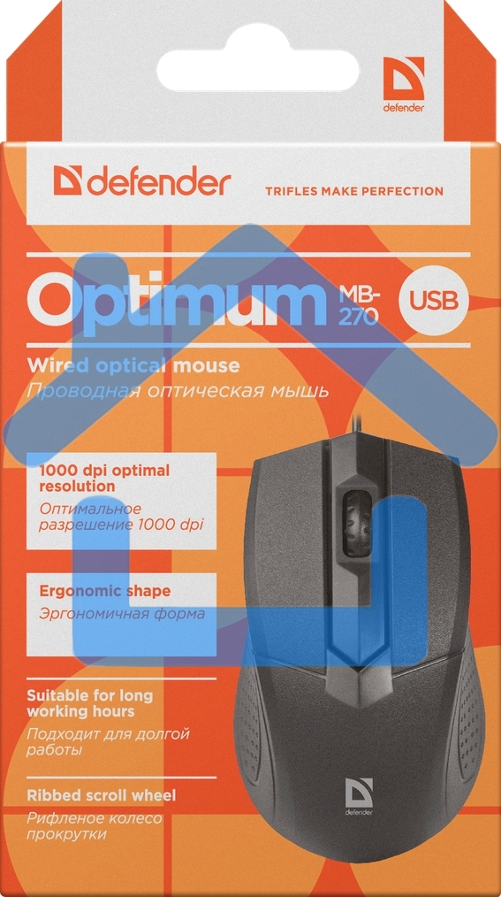 Мышь проводная Defender Optimum MB-270 черный, 1000 dpi, USB, кнопки - 3