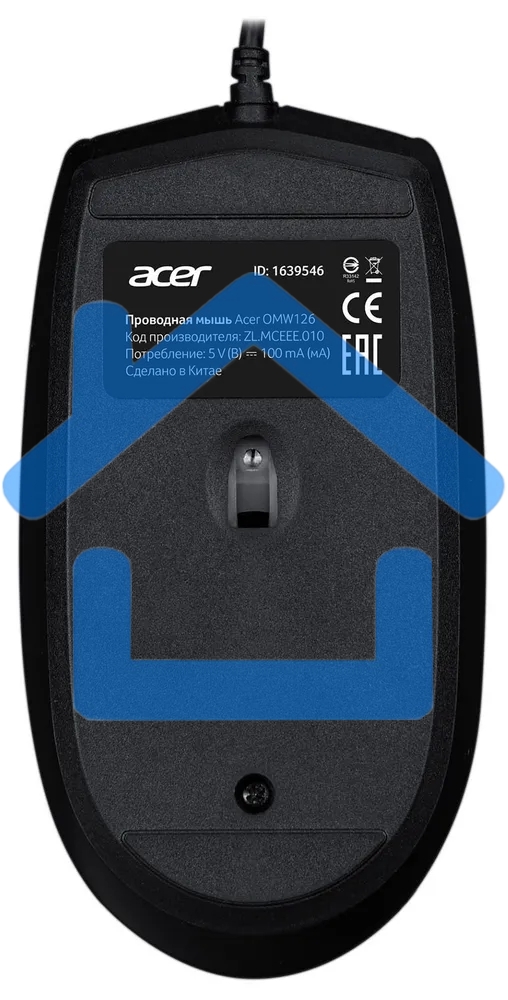 Мышь проводная Acer OMW126 черный, 1200 dpi, USB, кнопки - 3