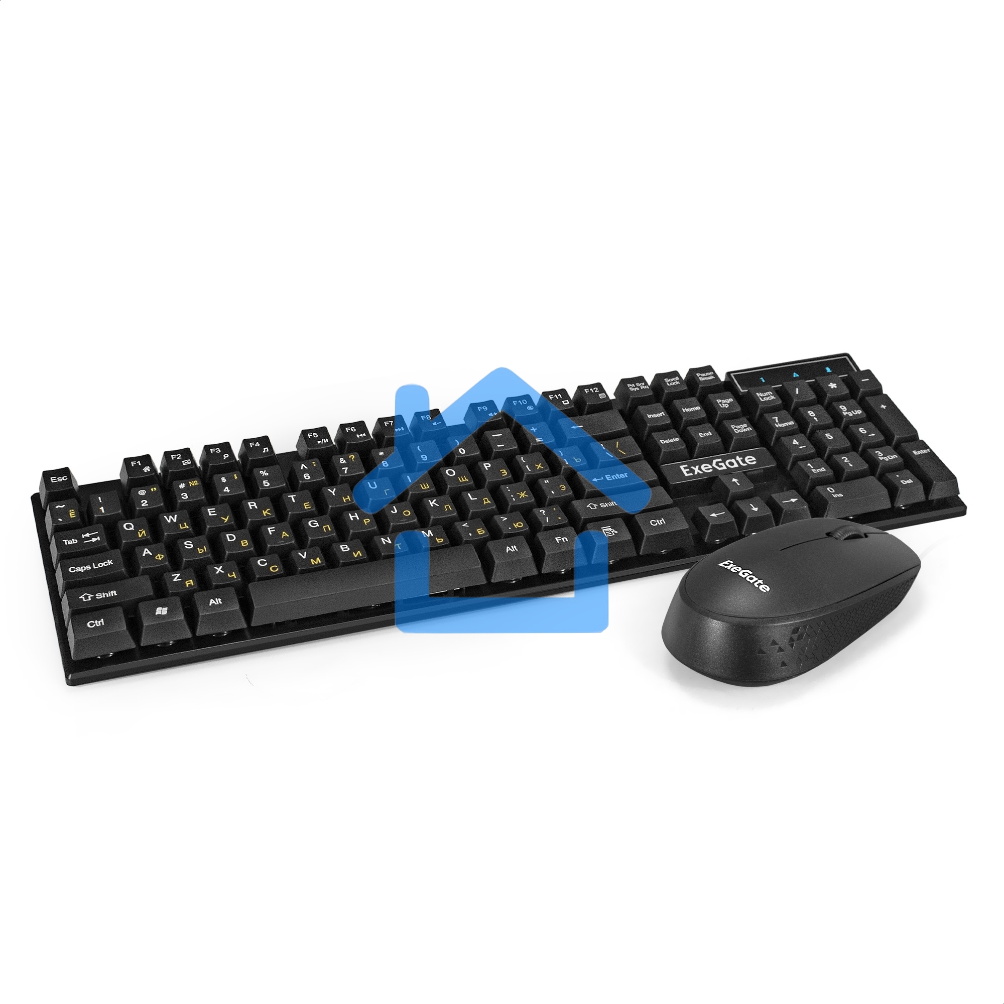 Комплект беспроводной ExeGate Professional Standard Combo MK210 (клавиатура полноразмерная влагозащищенная 104кл. + мышь оптическая 1200dpi, 3 кнопки и колесо прокрутки; USB, радиоканал 2,4 ГГц, радиус действия до 10м, черный, Color Box)