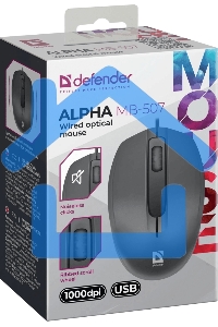 Мышь проводная Defender Alpha MB-507 черный, 1000 dpi, USB, кнопки - 3