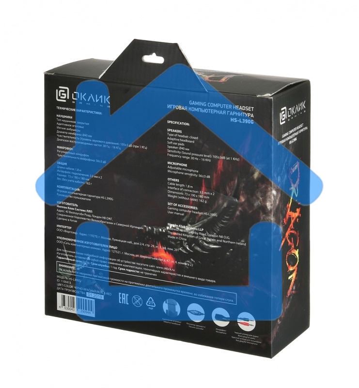 Гарнитура Oklick HS-L390G DRAGON black/red 1.8m (JD-728S)