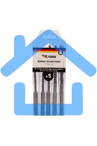 Набор буров по бетону 5-6х110, 6-8-10х160 мм, 5 шт., в пластиковой коробке SDS PLUS Kranz