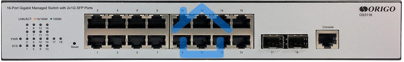 Коммутатор Управляемый L2 16x1000Base-T, 2x1000Base-X SFP, консольный порт RJ-45, комплект для установки в 19