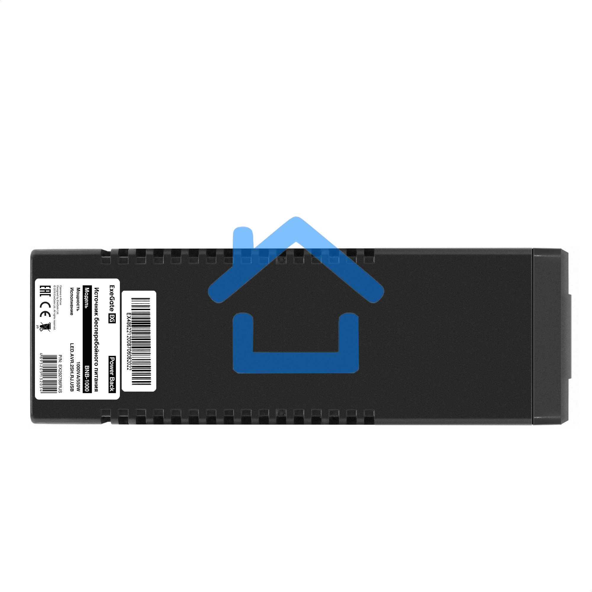 Источник бесперебойного питания ExeGate EX292786RUS Power Back BNB-1000.LED.AVR.2SH.RJ.USB 1000VA/550W,LED, AVR, 2*Schuko, RJ45/11,USB, черный