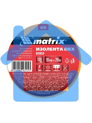 Изолента ПВХ Matrix 19 мм х 20 м, желтая, 150мкм