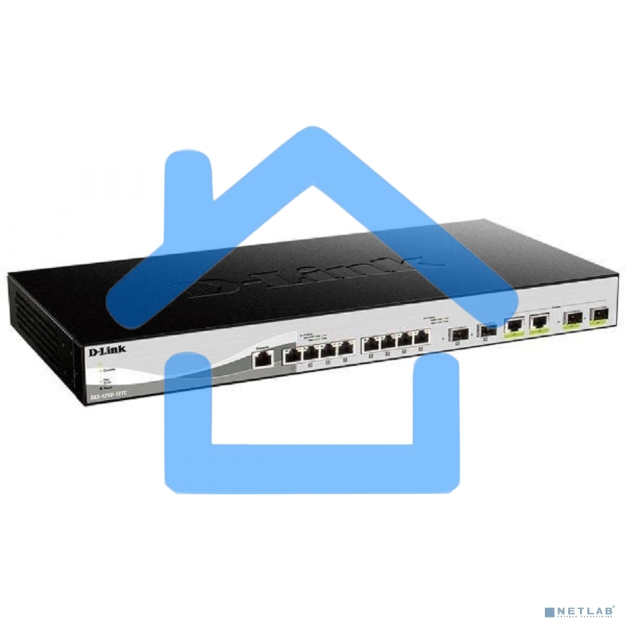 Настраиваемый L2+ коммутатор D-Link DXS-1210-12TC/B1A PROJ с 8 портами 10Gbase-T, 2 портами 10Gbase-X SFP+ и 2 комбо?портами 10Gbase-T/SFP+