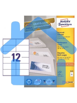Этикетки самоклеящиеся Avery Zweckform 3424 A4, 105x48 мм, 12 шт, универсальная, 70 г/м2, 100 л, покрытие матовое, белый