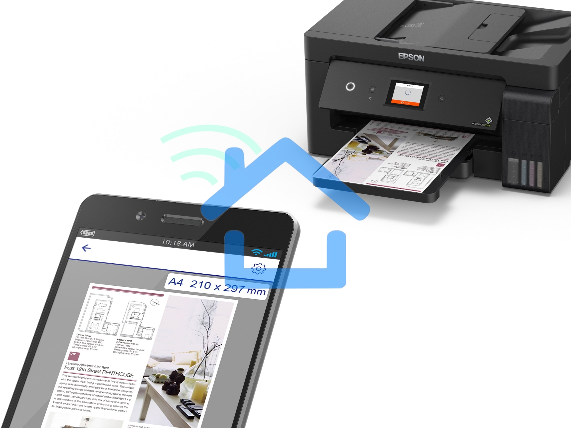 МФУ струйное Epson L14150, A3, цветной, печ. 38 стр/мин (ч/б) 24 стр/мин (цв.), 1200 x 4800 dpi (печать) 1200x2400dpi (скан.), USB, RJ-45, Wi-Fi