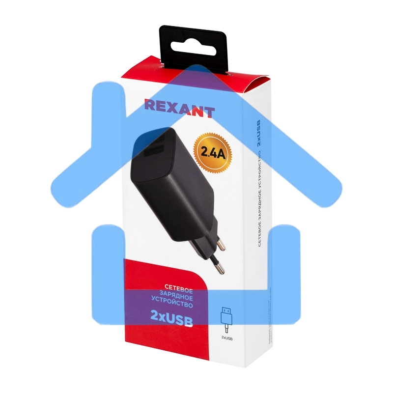 Сетевое зарядное устройство Rexant 2 x USB, 5V, 2.4 A, черный