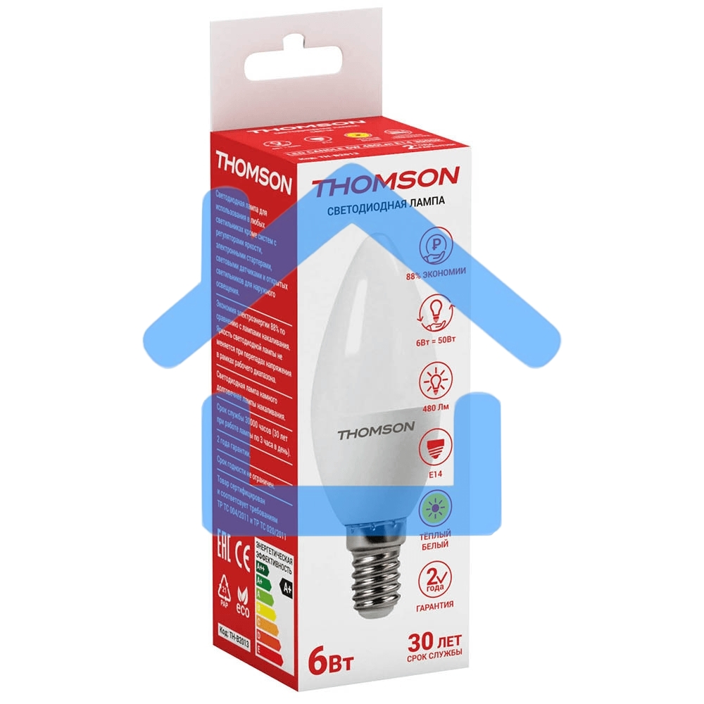 Лампа светодиодная Hiper THOMSON LED CANDLE 6W 480Lm E14 3000K TH-B2013