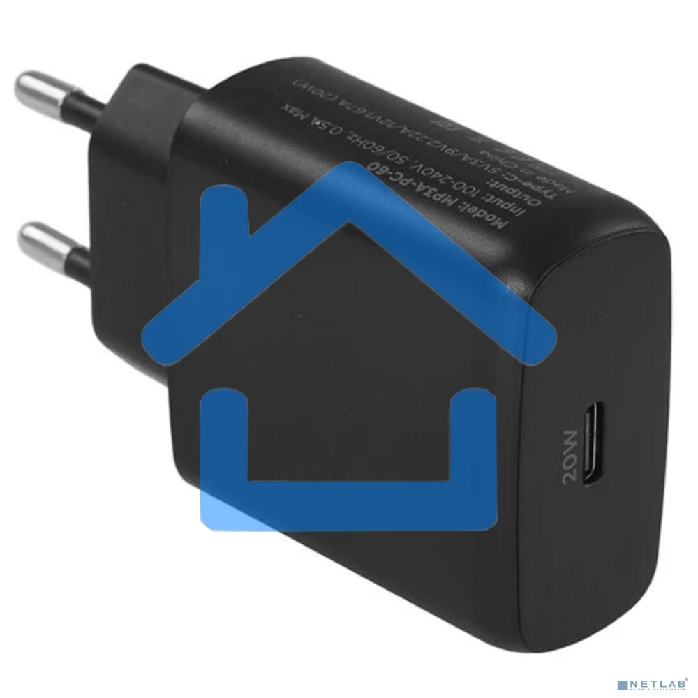 Зарядное устройство Cablexpert MP3A-PC-60 20Вт GaN, 3А, QC4.0/PD, 1xType-C, черный, пакет
