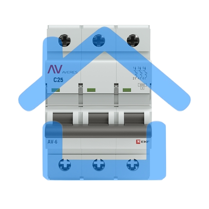 Автоматический выключатель Averes AV-6 3P 25A (C) 6kA