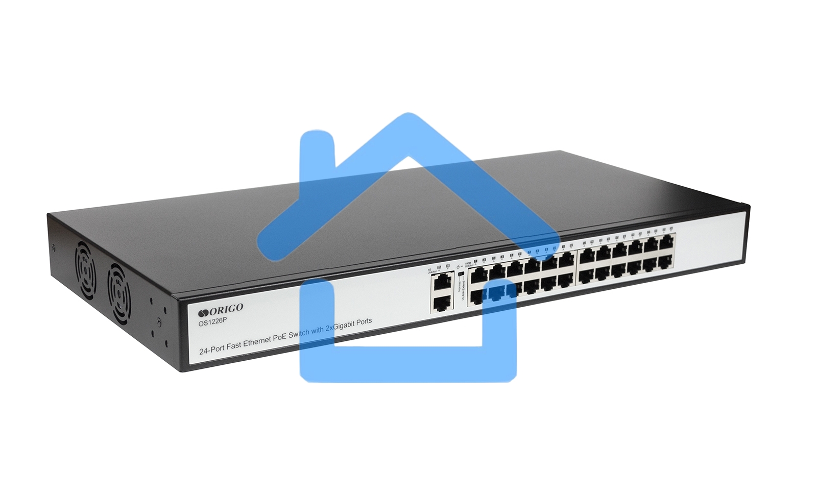 Неуправляемый PoE-коммутатор ORIGO OS1226P/285W/A1A 24x100Base-TX PoE+, 2x1000Base-T, PoE-бюджет 285 Вт, корпус металл