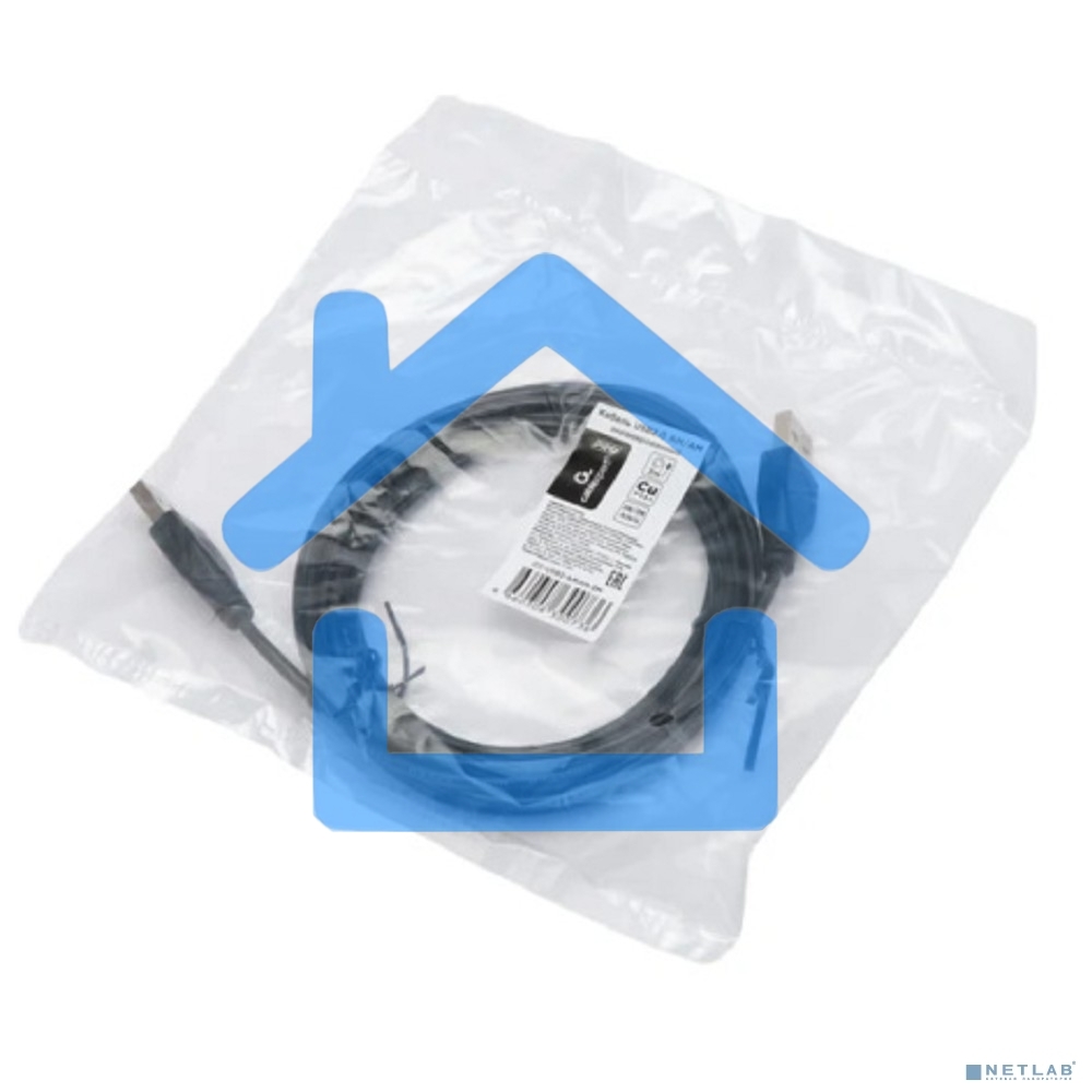 Кабель USB2.0 Cablexpert CC-USB2-AMAM-3M, AM/AM, экран, 28/26AWG, медь, Pro, 3м, черный, пакет