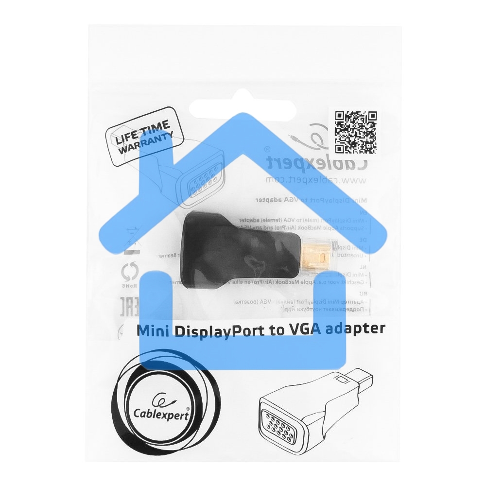 Переходник miniDisplayPort - VGA, Cablexpert A-mDPM-VGAF-01, 20M/15F, черный, пакет