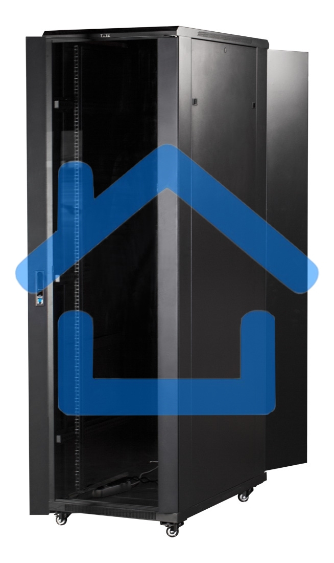 Шкаф серверный Lanmaster (TWT-CBB-42U-8X10-G1) напольный 42U 800x1000мм пер.дв.стекл задн.дв.двуст. 2 бок.пан. 800кг черный IP20