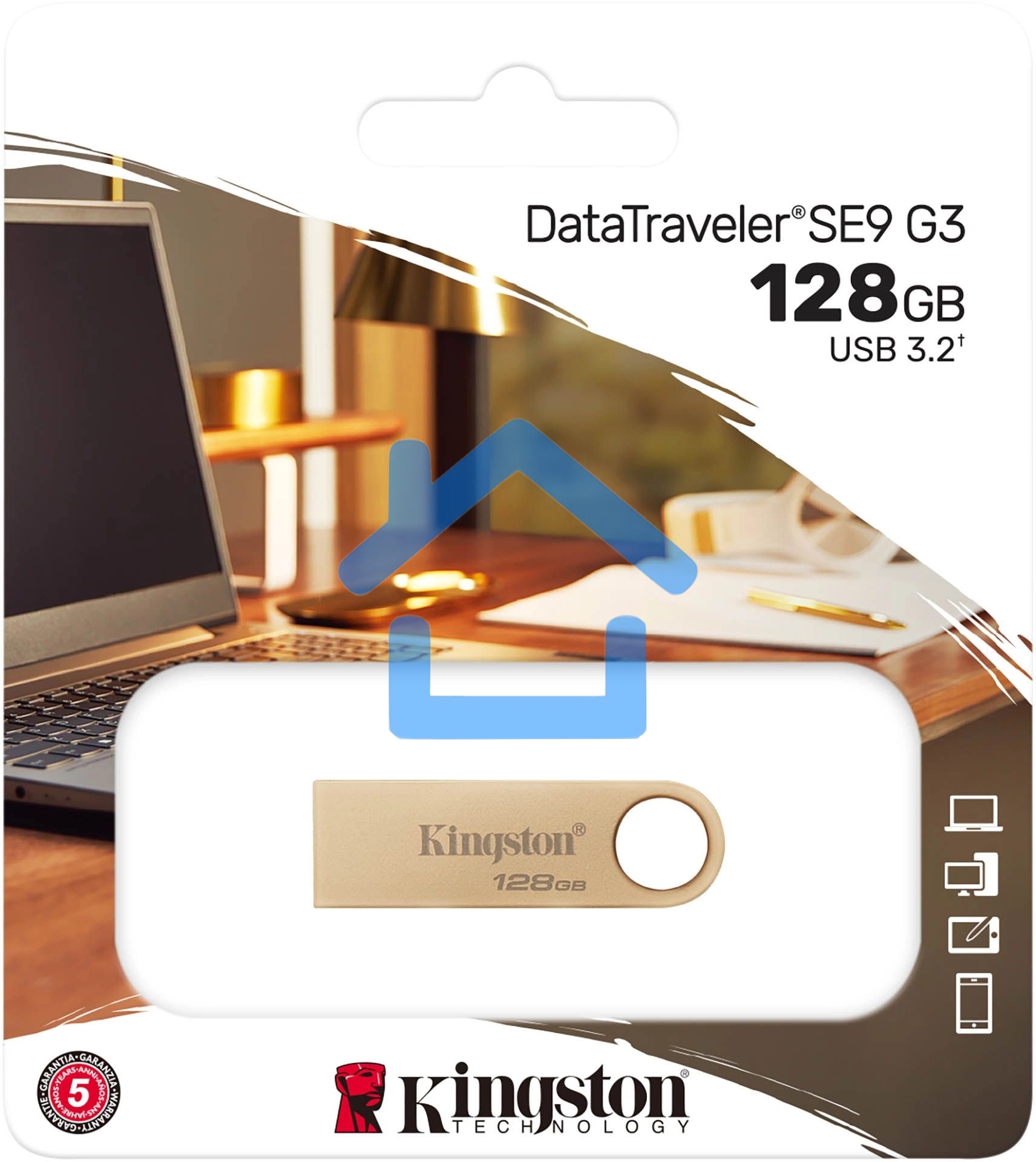 Флешка USB R/W Kingston 128Gb DataTraveler SE9 DTSE9G3/128Gb USB3.0 золотистый