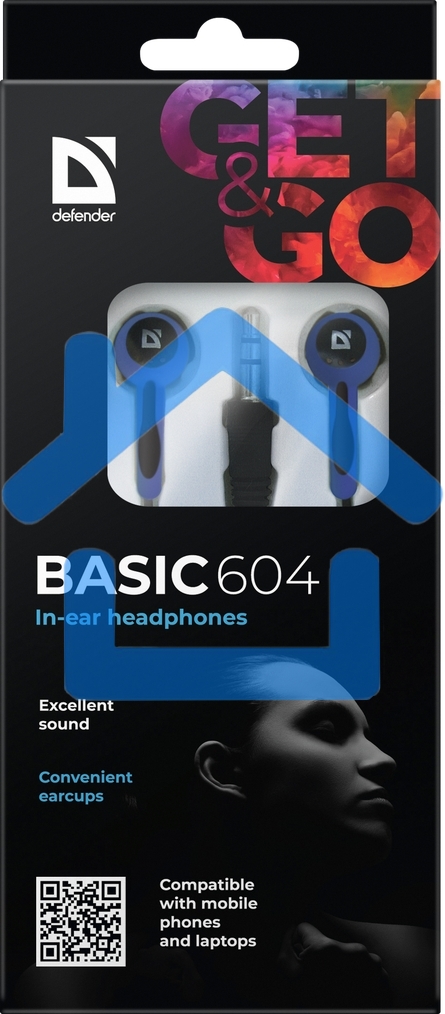 Наушники Defender Basic-604 синий кабель 1,1 м