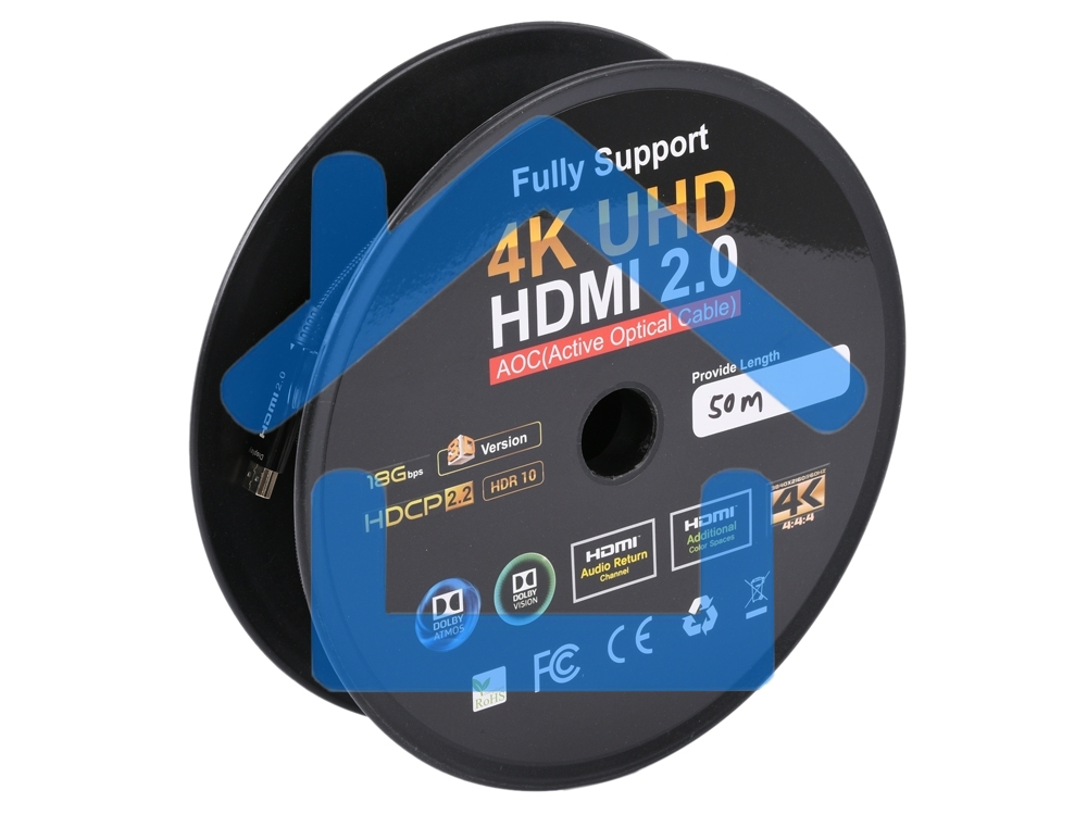 Активный оптический кабель Cablexpert HDMI, 50м, v2.0, 19M/19M, AOC Premium Series, позол.разъемы, экран, коробка