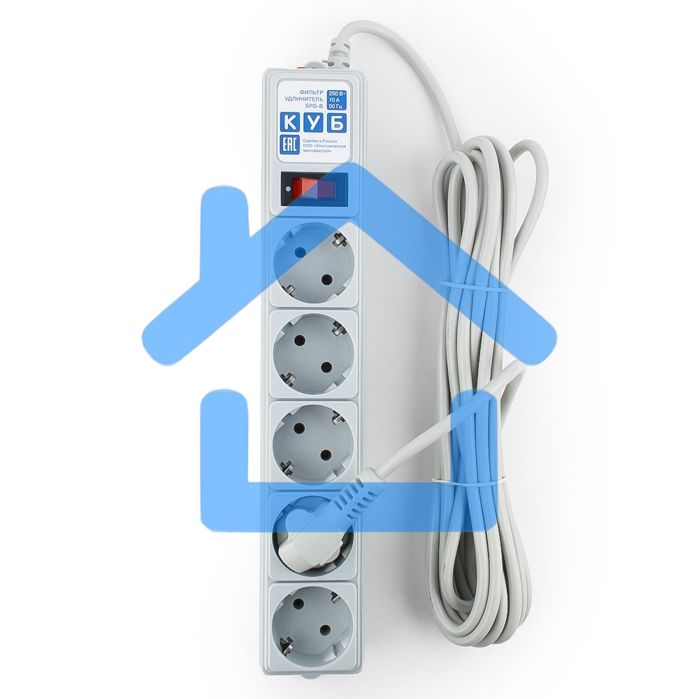 Фильтр-удлинитель Power Cube B 5,0 м 5 розеток (серый) 10А/2,2кВт