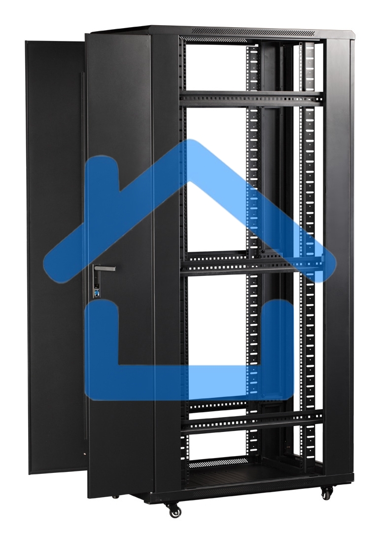 Шкаф серверный Lanmaster (TWT-CBB-42U-8X10-G1) напольный 42U 800x1000мм пер.дв.стекл задн.дв.двуст. 2 бок.пан. 800кг черный IP20