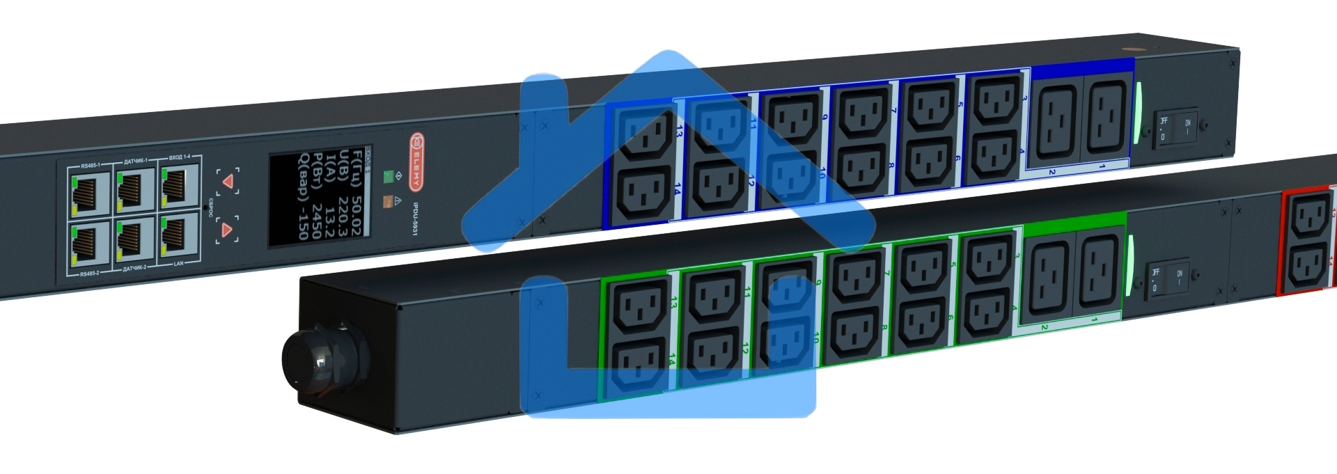 Блок распределения питания Elemy IPDU-5931 верт.размещ. 6xC19 36xC13 с мониторингом 3x16A IEC 60309 2.4м