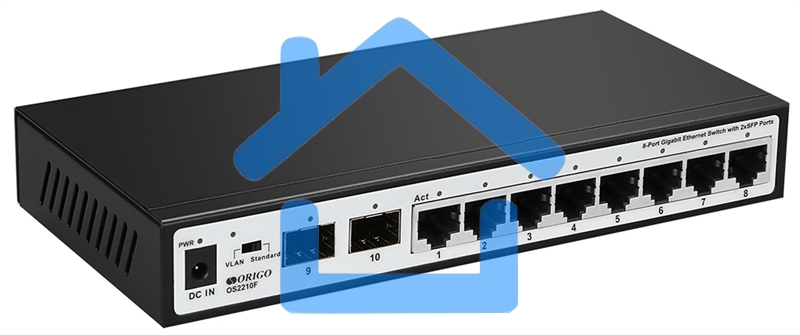 Неуправляемый коммутатор ORIGO Unmanaged Switch 8x1000Base-T, 2x1000Base-X SFP, metal case