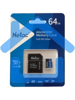 Флеш карта microSDHC 64Gb Netac P500 <NT02P500STN-064G-R> (с SD адаптером) 80Mb/s