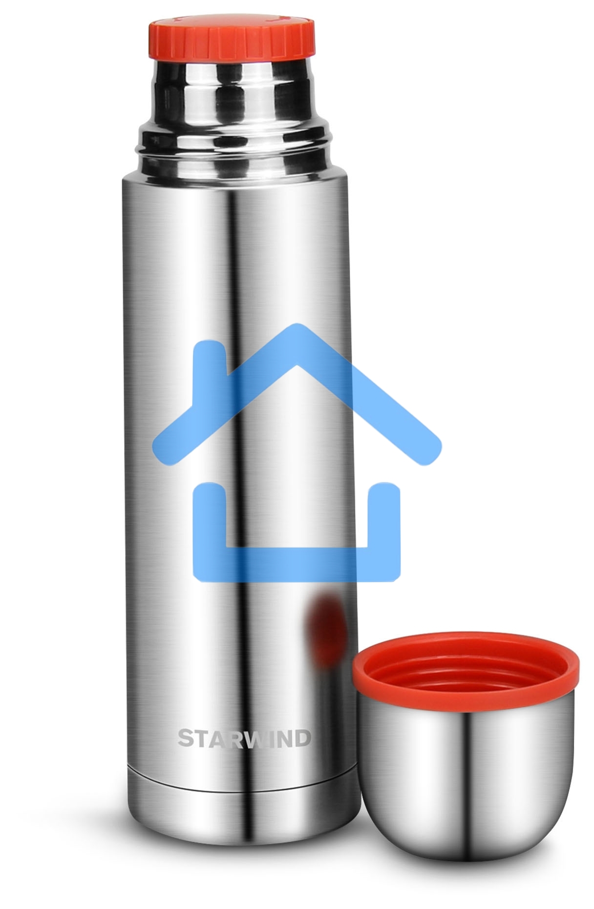 Термос для напитков Starwind 10-500 0.5 л, серебристый/красный, картонная коробка