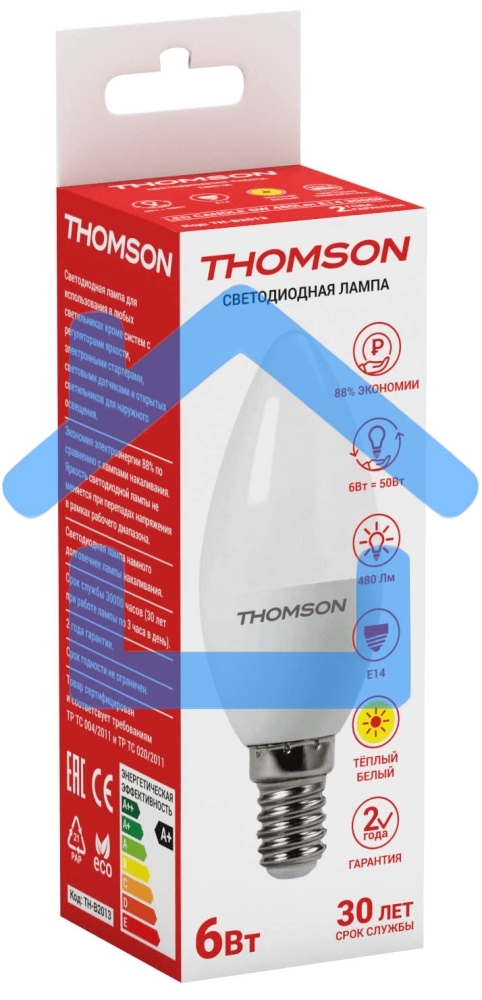 Лампа светодиодная Hiper THOMSON LED CANDLE 6W 480Lm E14 3000K TH-B2013