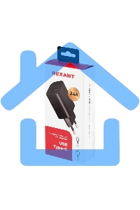 Сетевое зарядное устройство Rexant USB + Type-C, 5V, 2.4 A, черный