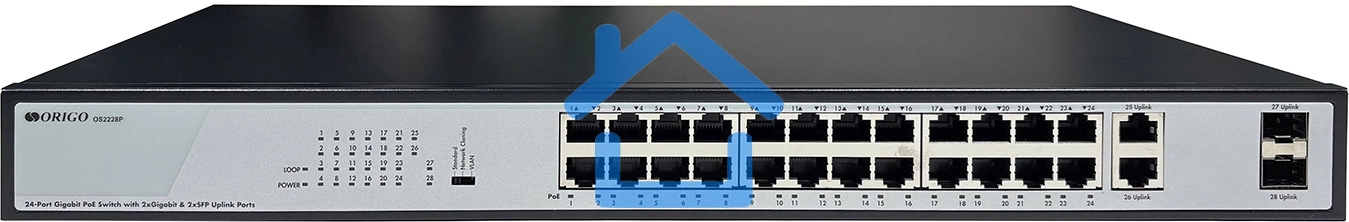 Коммутатор Origo OS2228P/370W OS2228P/370W/B1A (L2) 26x1Гбит/с 2SFP 24PoE+ 370W неуправляемый