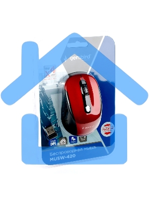 Мышь беспроводная Gembird MUSW-420-1 красный, 1600 dpi, радиоканал, USB, кнопки - 4